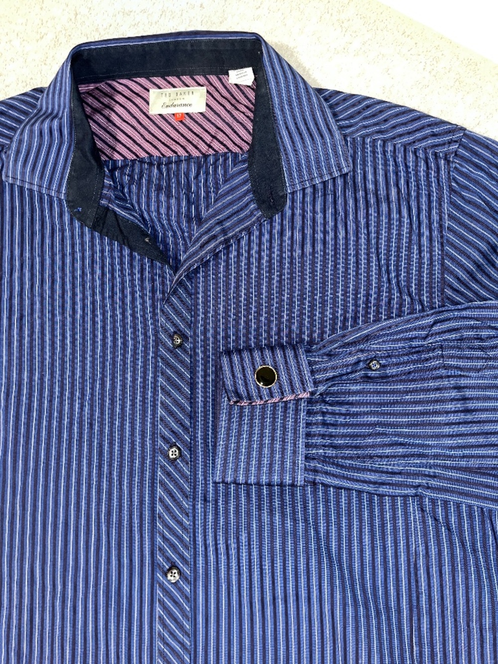 Ted Baker Endurance Striped Mens Dress Shirt 17 Button Cotton Office